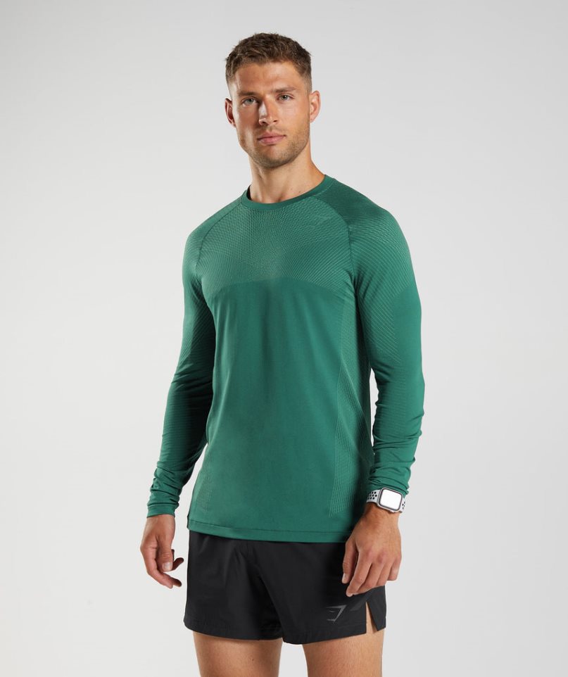 Men\'s Gymshark Apex Seamless Long Sleeve T-Shirts Green | CA DAN805